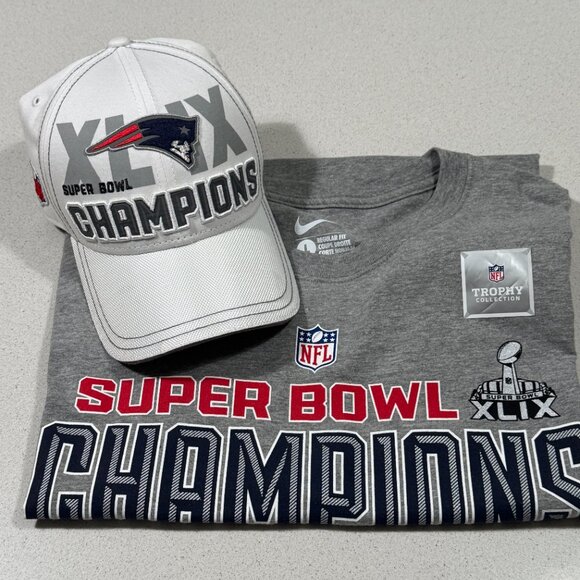 NFL NEW ENGLAND PATRIOTS SUPER BOWL XLIX (49) 2014 LONG SLEEVE TEE SHIRT & HAT - Picture 1 of 7